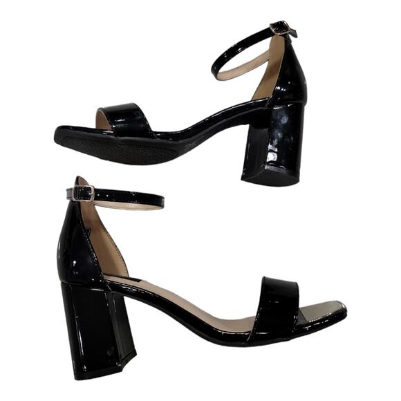 Black Patent Leather Open Toe Strappy Sandal - Picture 1 of 8